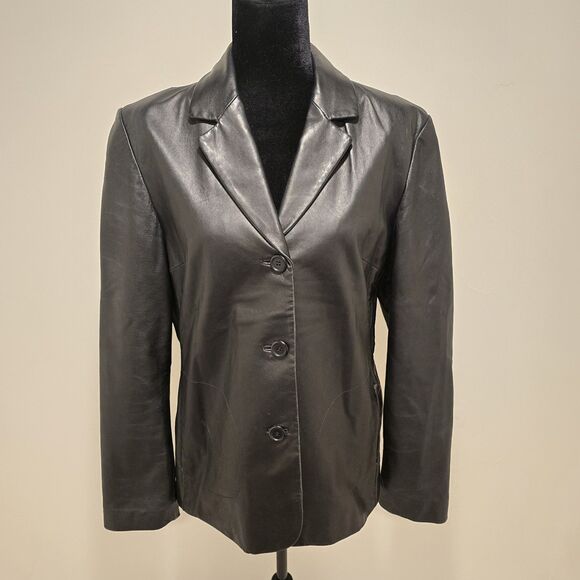 Wilsons Leather Jackets & Blazers - Wilsons Leather Blazer Jacket Large Womens Black Notch Collar Edgy Sophisticated
